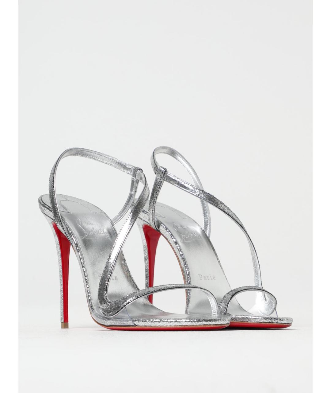 CHRISTIAN LOUBOUTIN Серебряные кожаные босоножки, фото 2