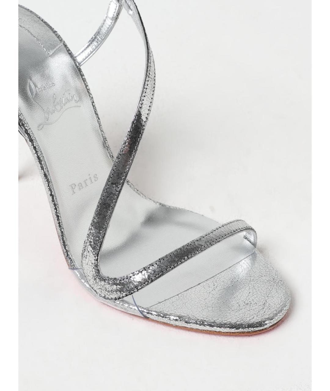 CHRISTIAN LOUBOUTIN Серебряные кожаные босоножки, фото 4