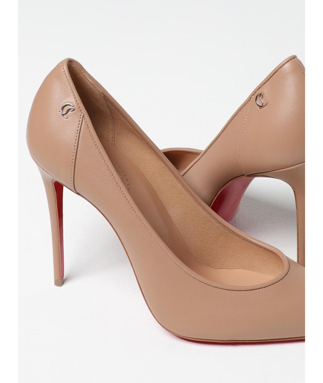 CHRISTIAN LOUBOUTIN Бежевые кожаные туфли, фото 4