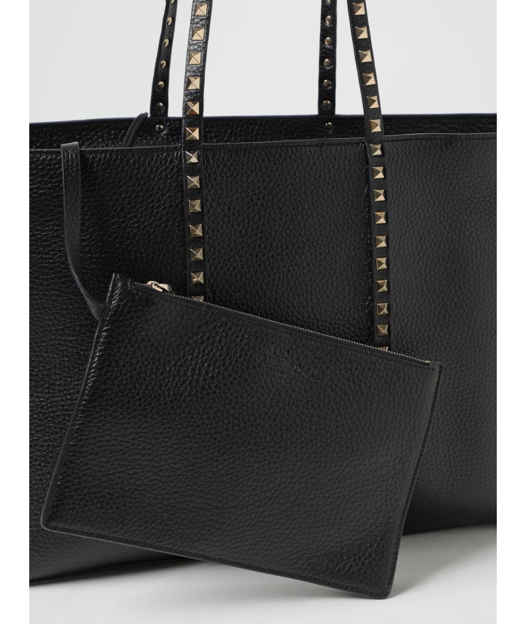 VALENTINO Черная кожаная сумка тоут, фото 3