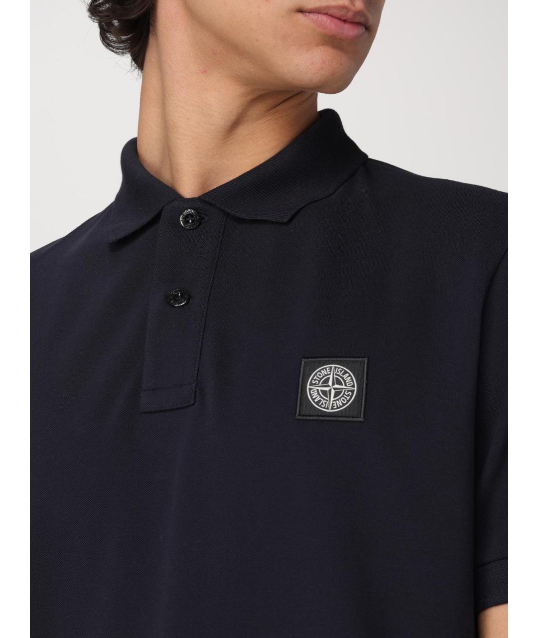 STONE ISLAND Темно-синее хлопковое поло с коротким рукавом, фото 6