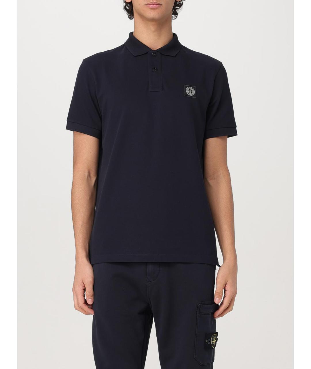 STONE ISLAND Темно-синее хлопковое поло с коротким рукавом, фото 2
