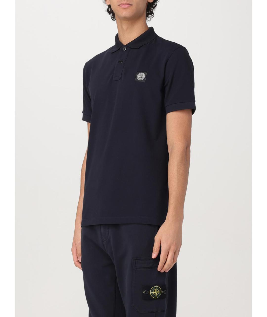 STONE ISLAND Темно-синее хлопковое поло с коротким рукавом, фото 5