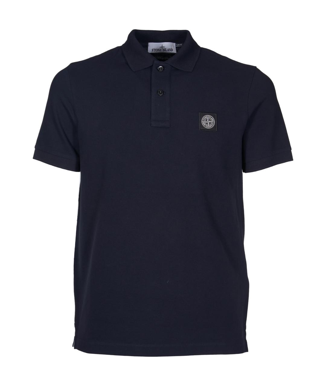 STONE ISLAND Темно-синее хлопковое поло с коротким рукавом, фото 1