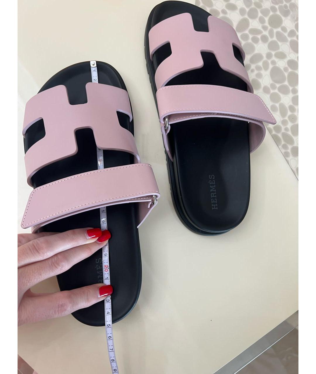 HERMES Розовые кожаные шлепанцы, фото 4