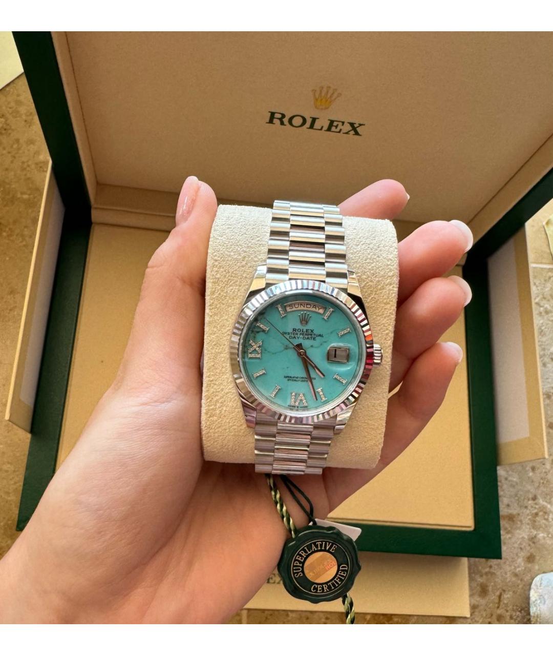 ROLEX Серые платиновые часы, фото 5