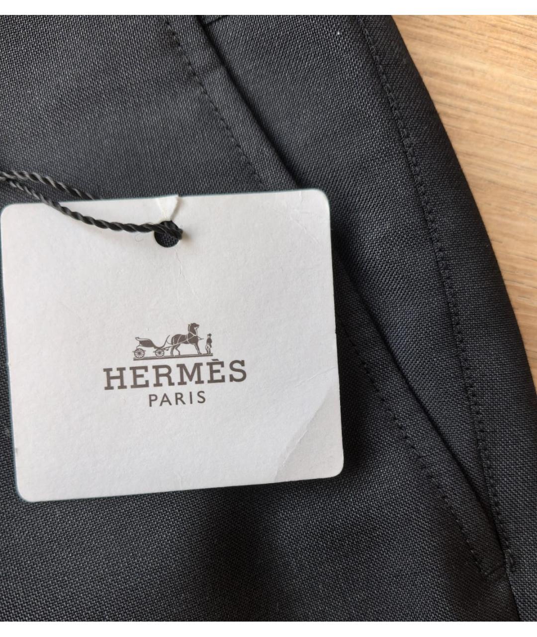 HERMES Черные шерстяные классические брюки, фото 9