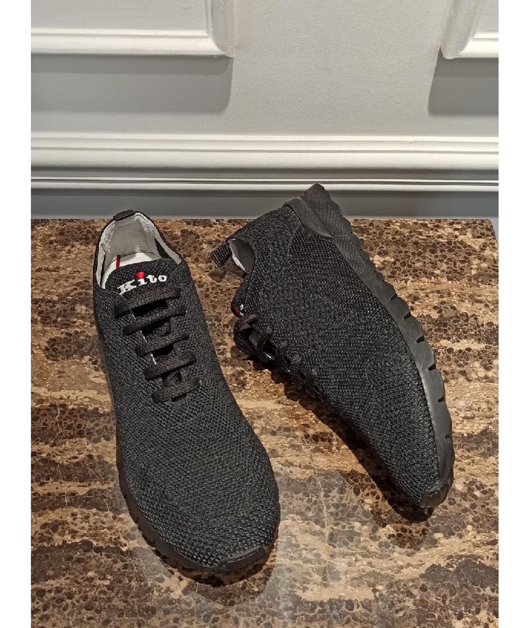 KITON Черные текстильные низкие кроссовки / кеды, фото 5