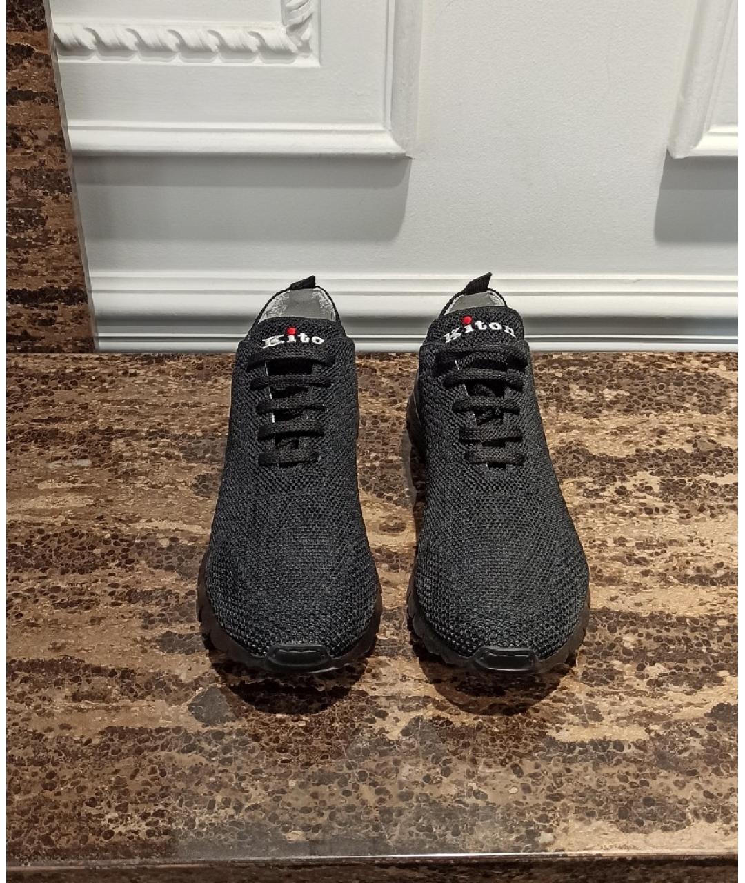 KITON Черные текстильные низкие кроссовки / кеды, фото 2