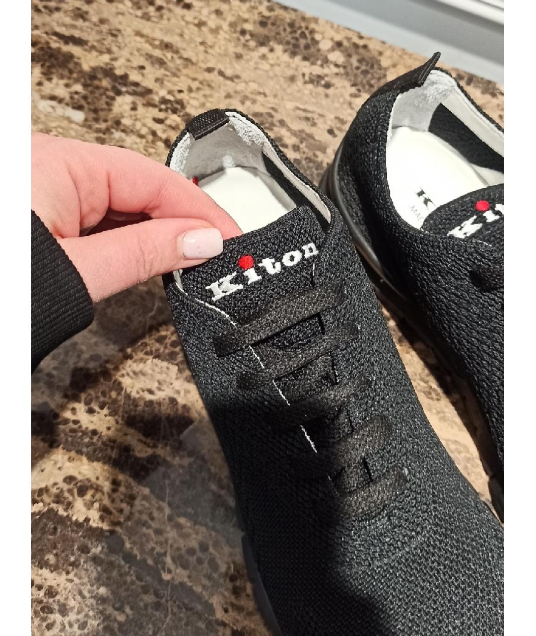 KITON Черные текстильные низкие кроссовки / кеды, фото 4