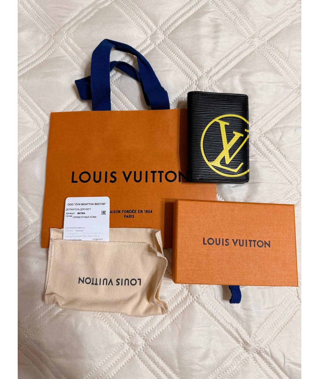 LOUIS VUITTON Черный кожаный кардхолдер, фото 5