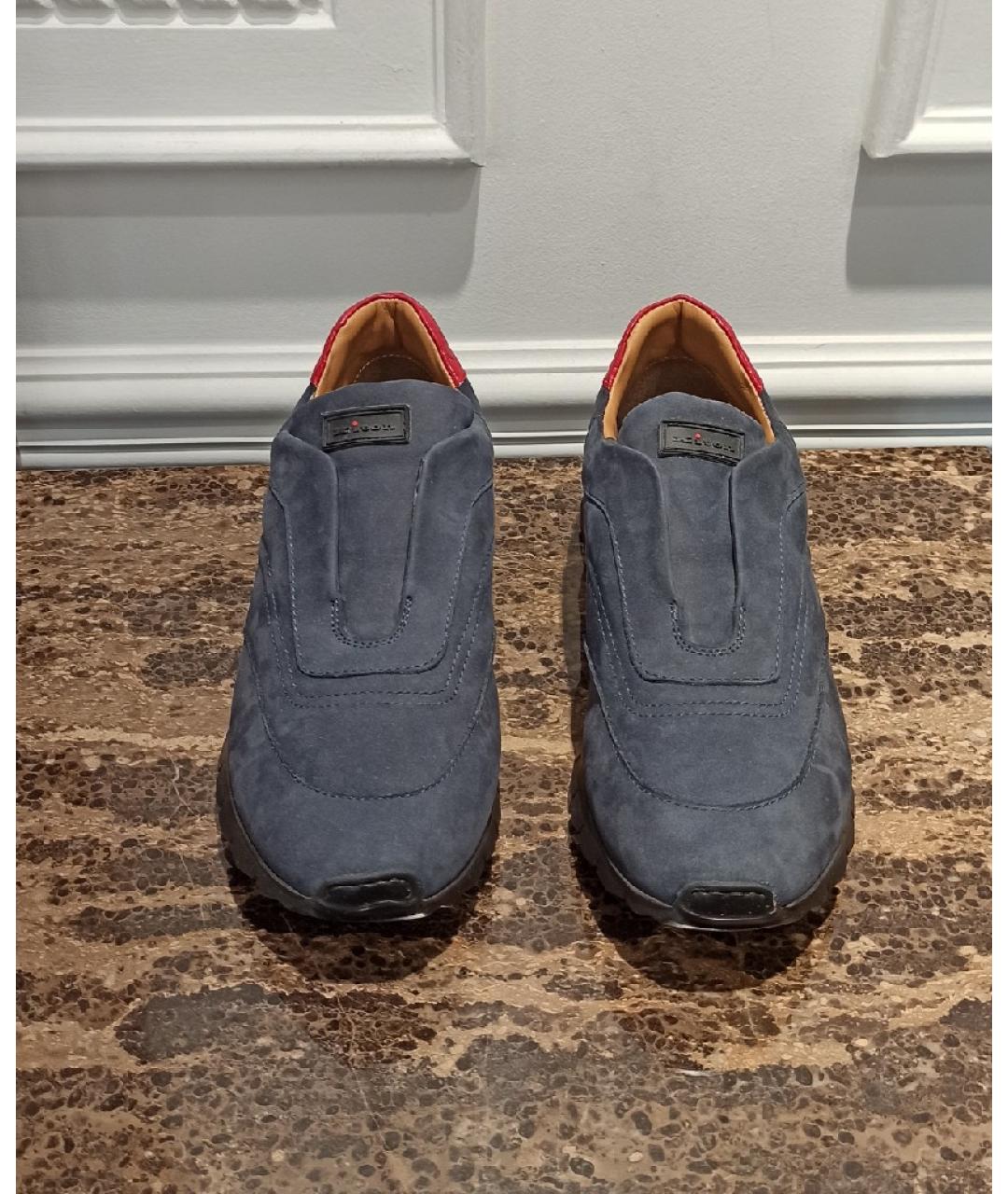 KITON Синие нубуковые низкие кроссовки / кеды, фото 2