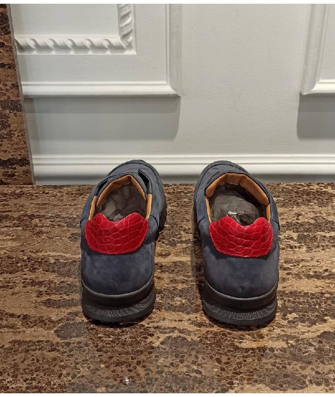 KITON Синие нубуковые низкие кроссовки / кеды, фото 3