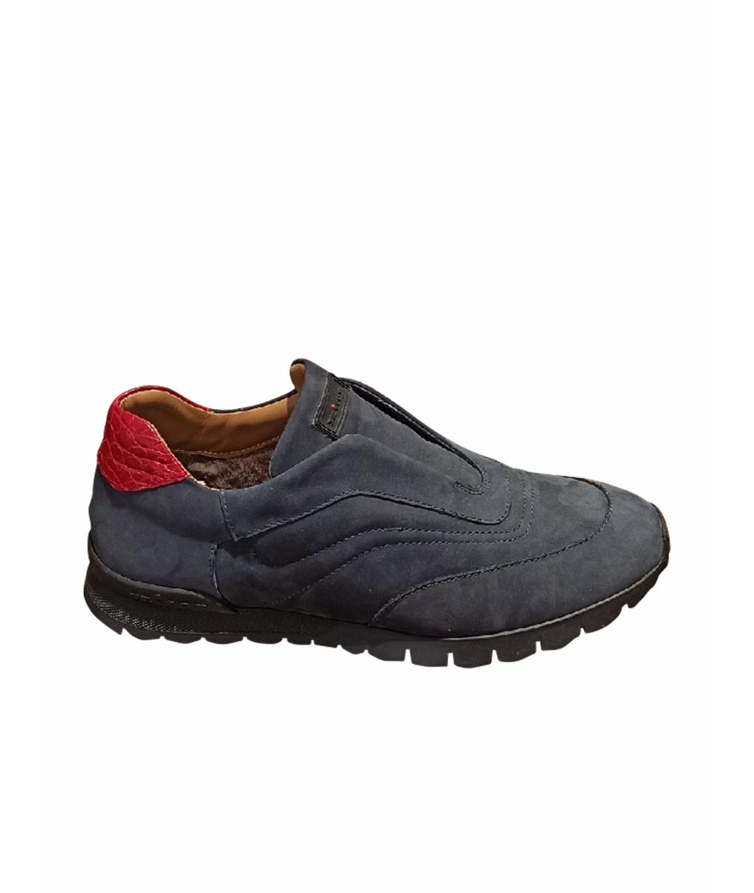 KITON Синие нубуковые низкие кроссовки / кеды, фото 1