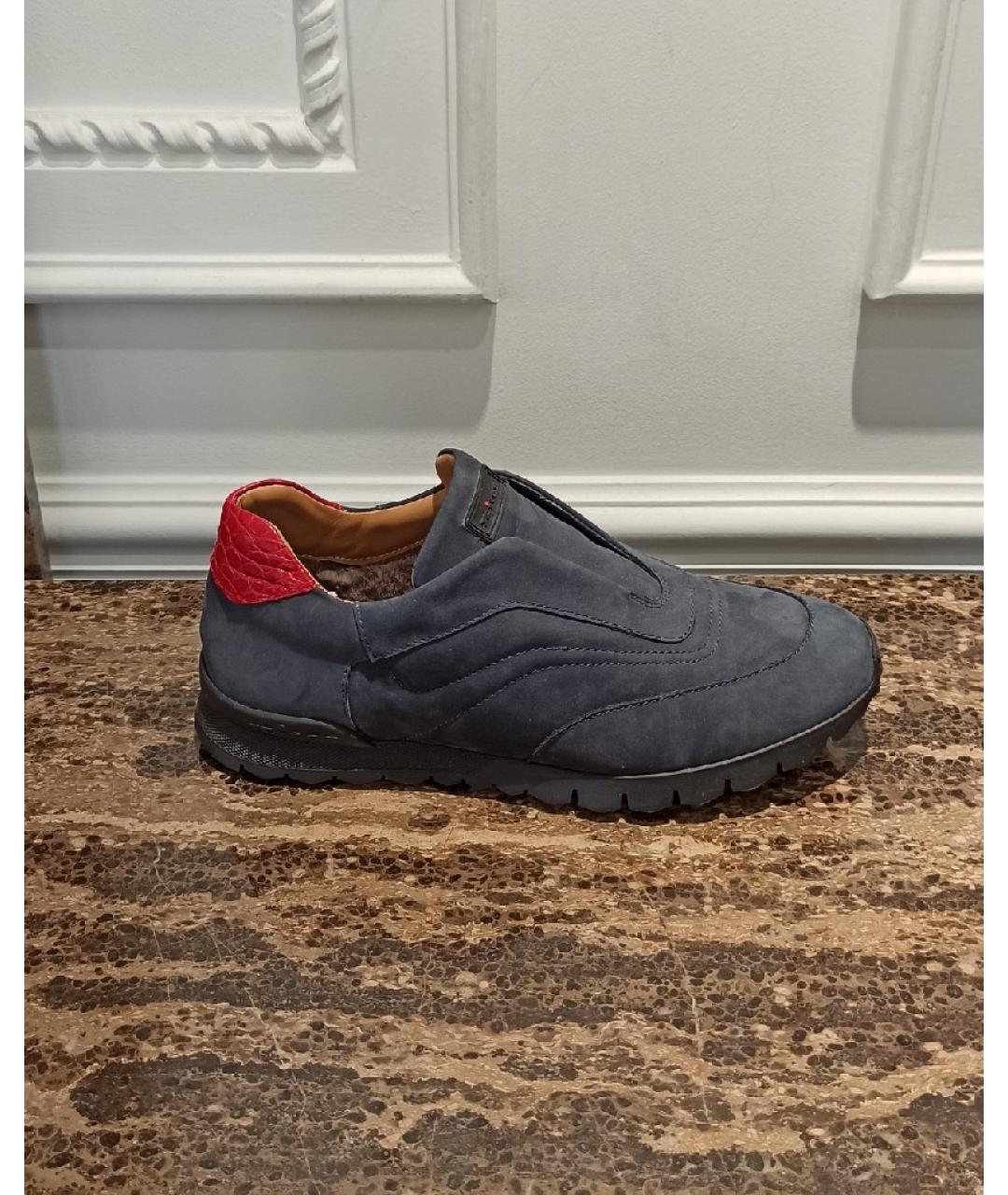 KITON Синие нубуковые низкие кроссовки / кеды, фото 6