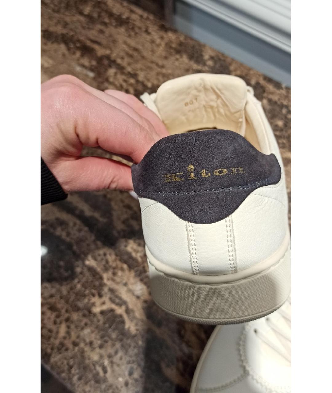 KITON Белые кожаные низкие кроссовки / кеды, фото 6