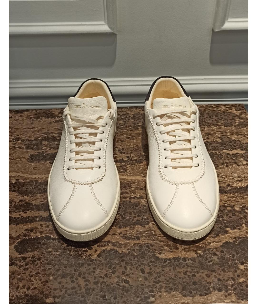 KITON Белые кожаные низкие кроссовки / кеды, фото 2