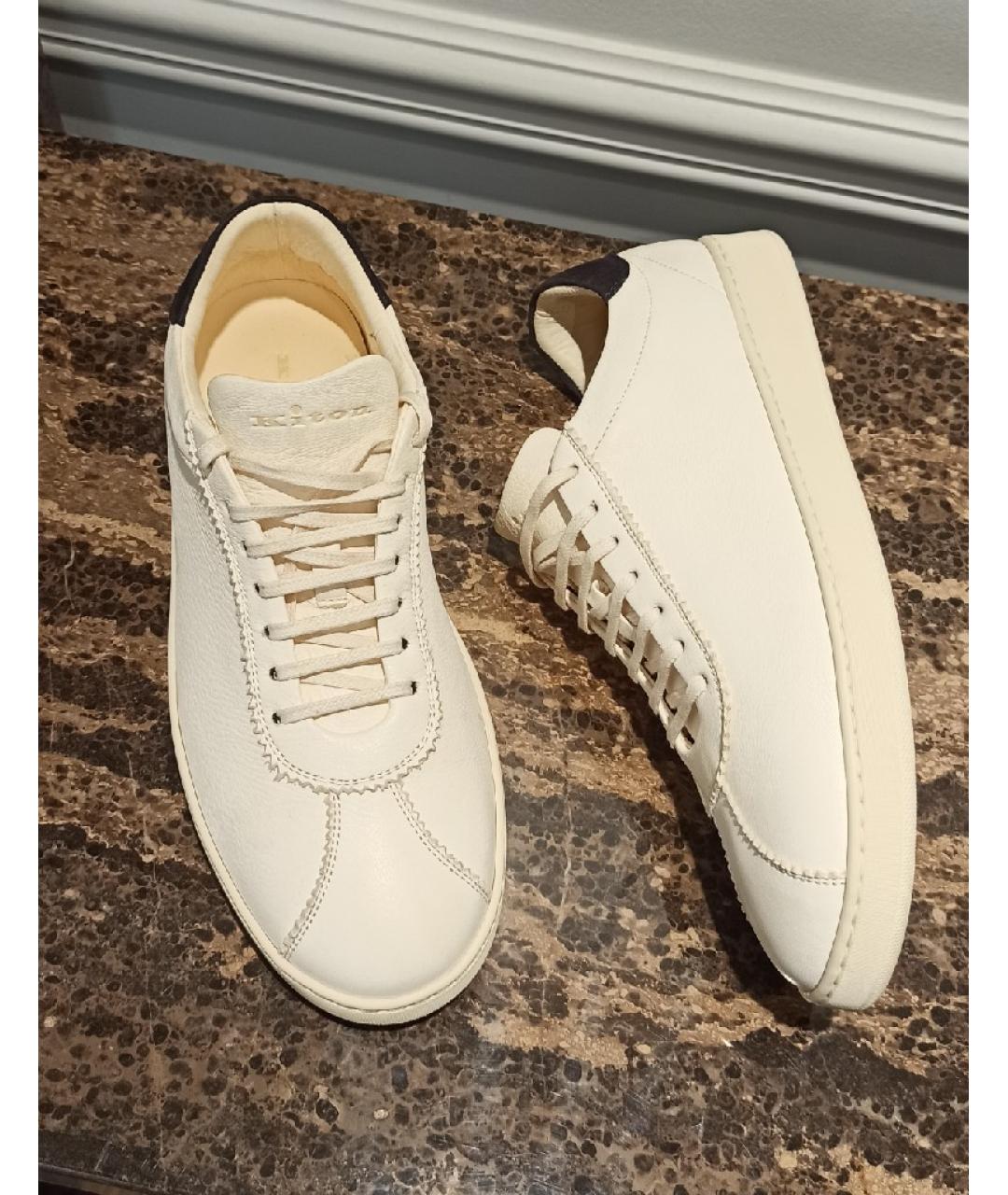 KITON Белые кожаные низкие кроссовки / кеды, фото 4