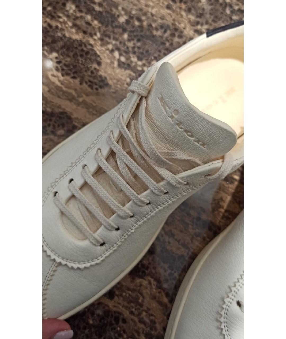 KITON Белые кожаные низкие кроссовки / кеды, фото 5