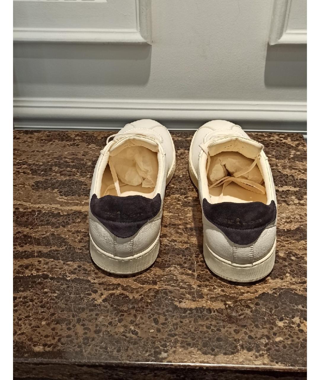 KITON Белые кожаные низкие кроссовки / кеды, фото 3