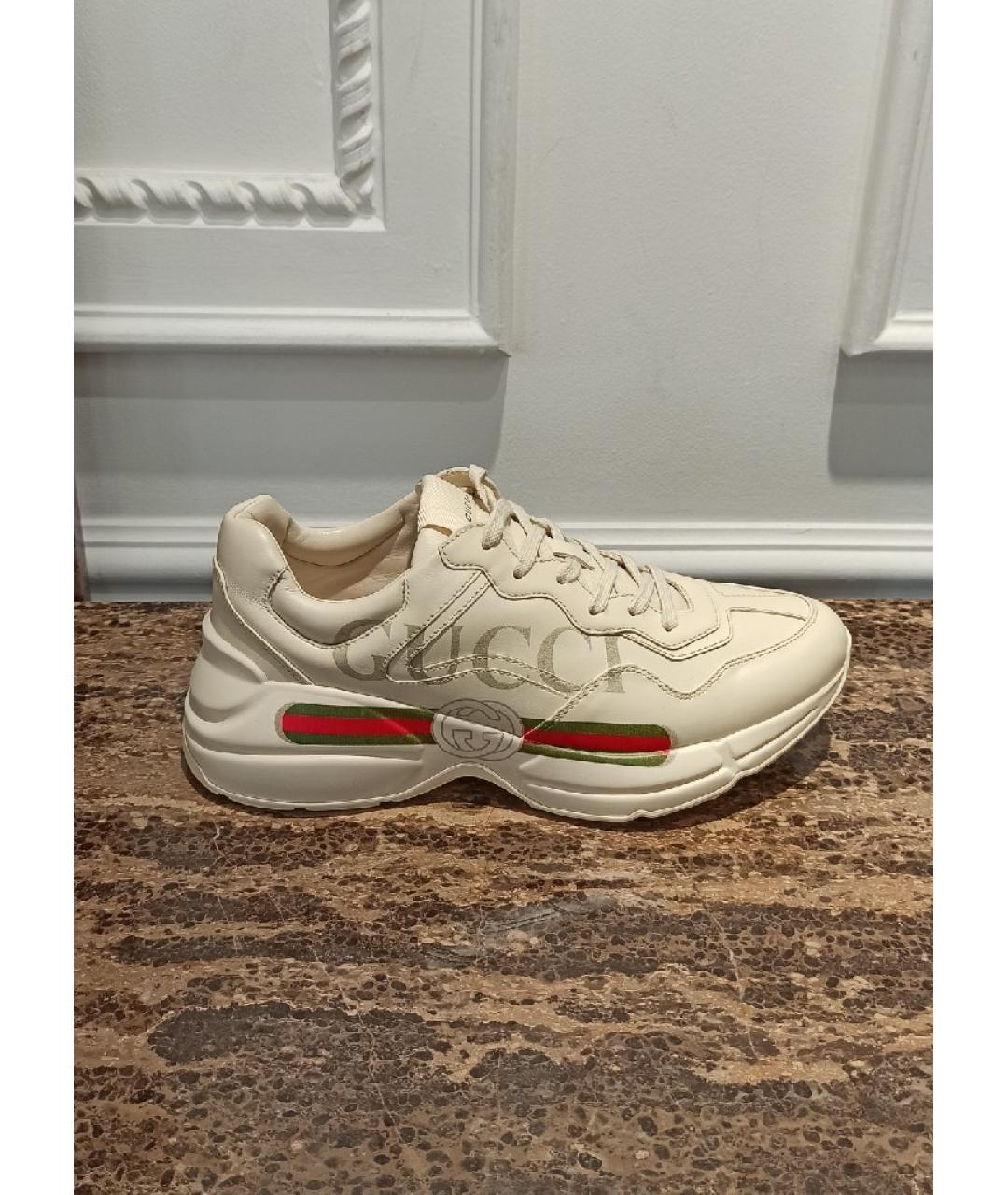 GUCCI Бежевые кожаные низкие кроссовки / кеды, фото 7