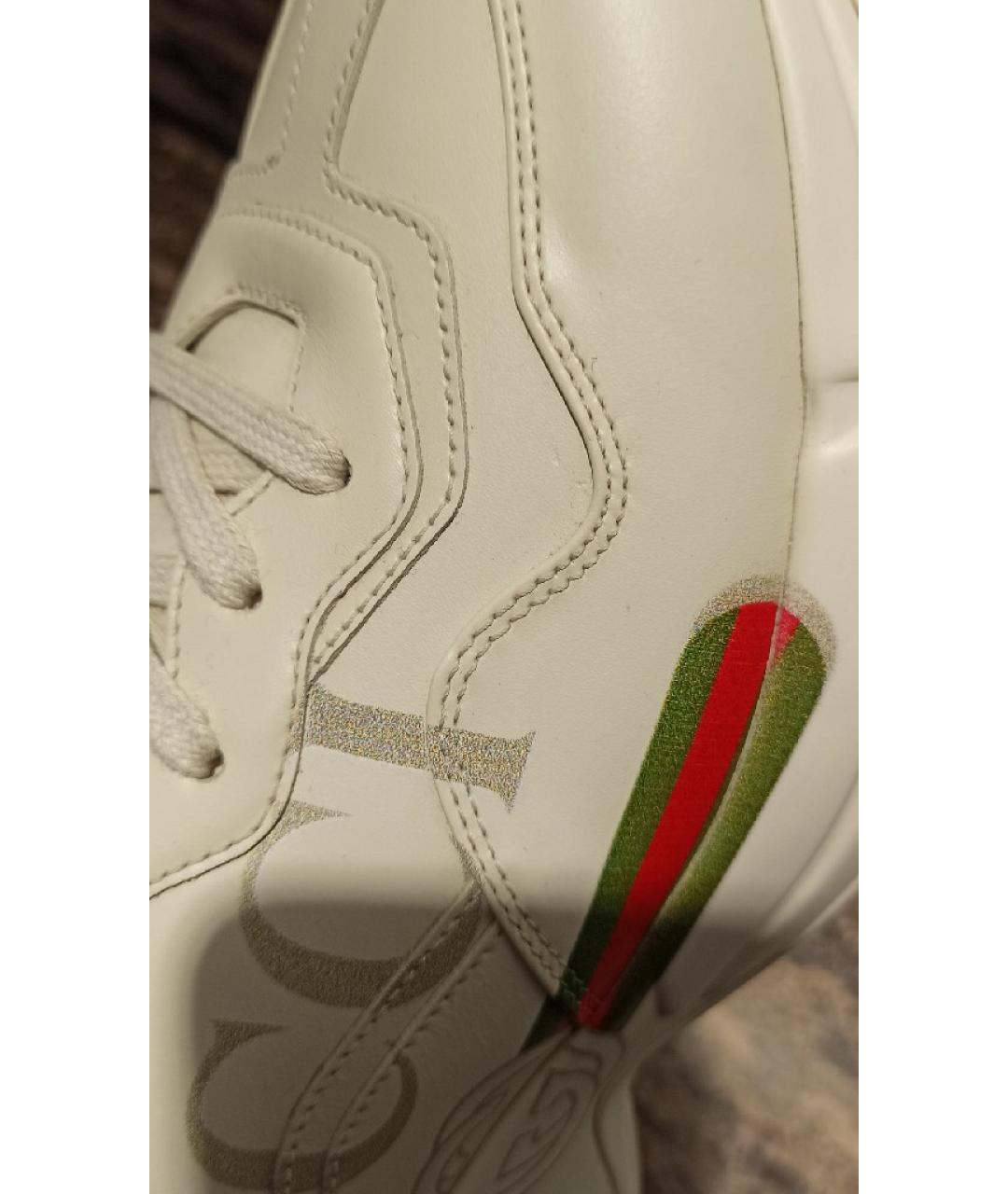 GUCCI Бежевые кожаные низкие кроссовки / кеды, фото 6