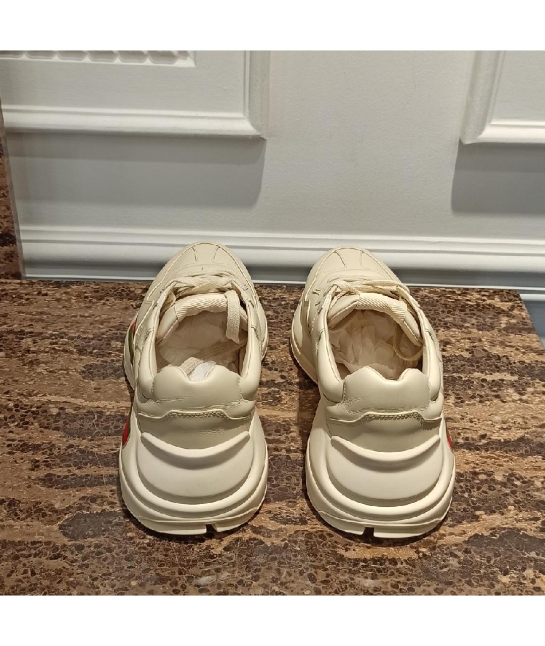 GUCCI Бежевые кожаные низкие кроссовки / кеды, фото 3