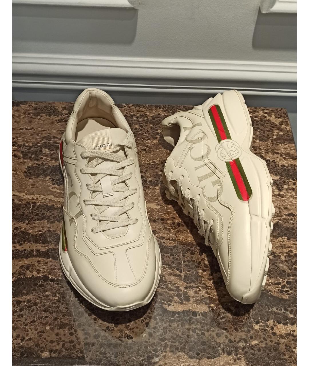 GUCCI Бежевые кожаные низкие кроссовки / кеды, фото 4