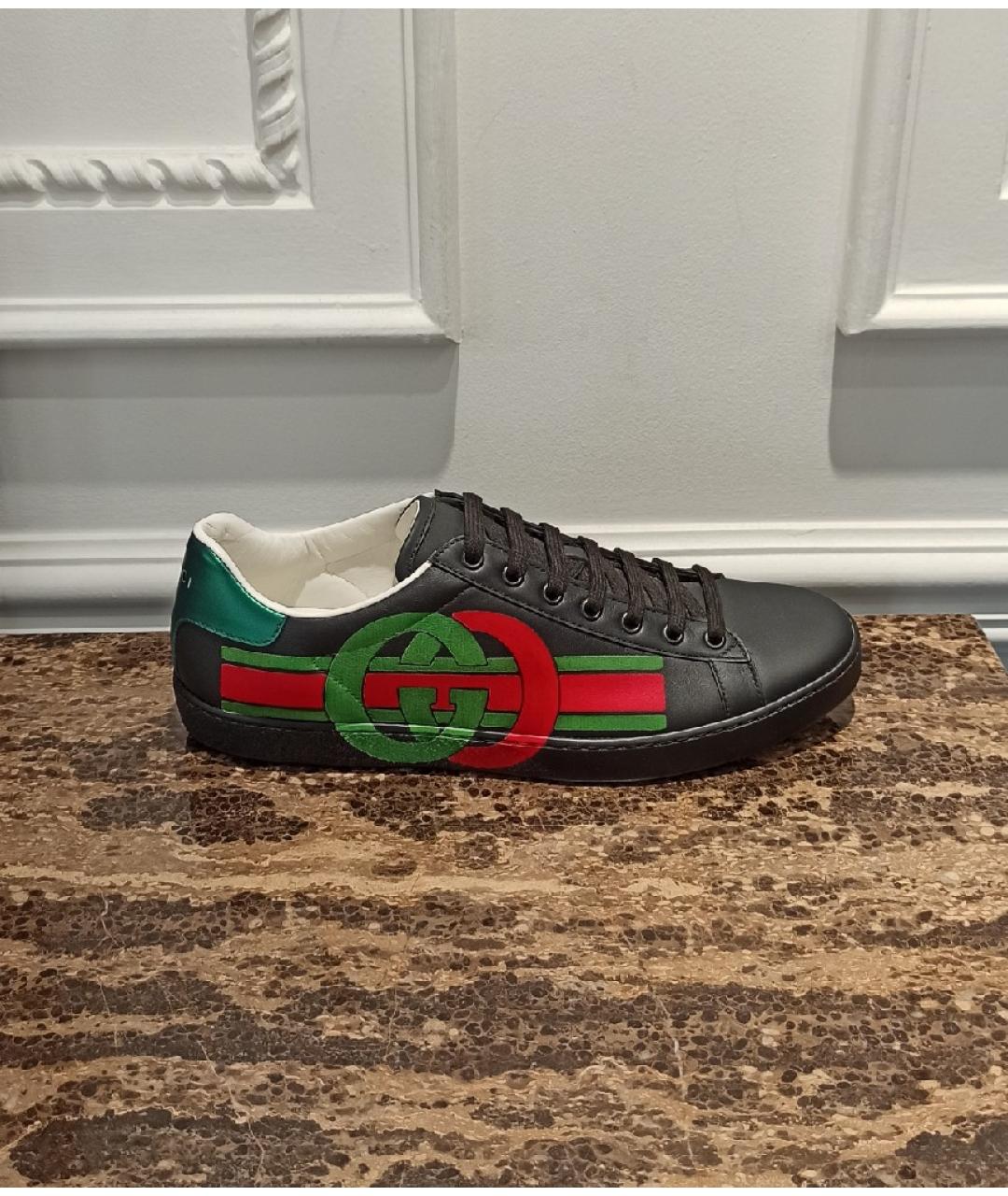 GUCCI Черные кожаные низкие кроссовки / кеды, фото 8