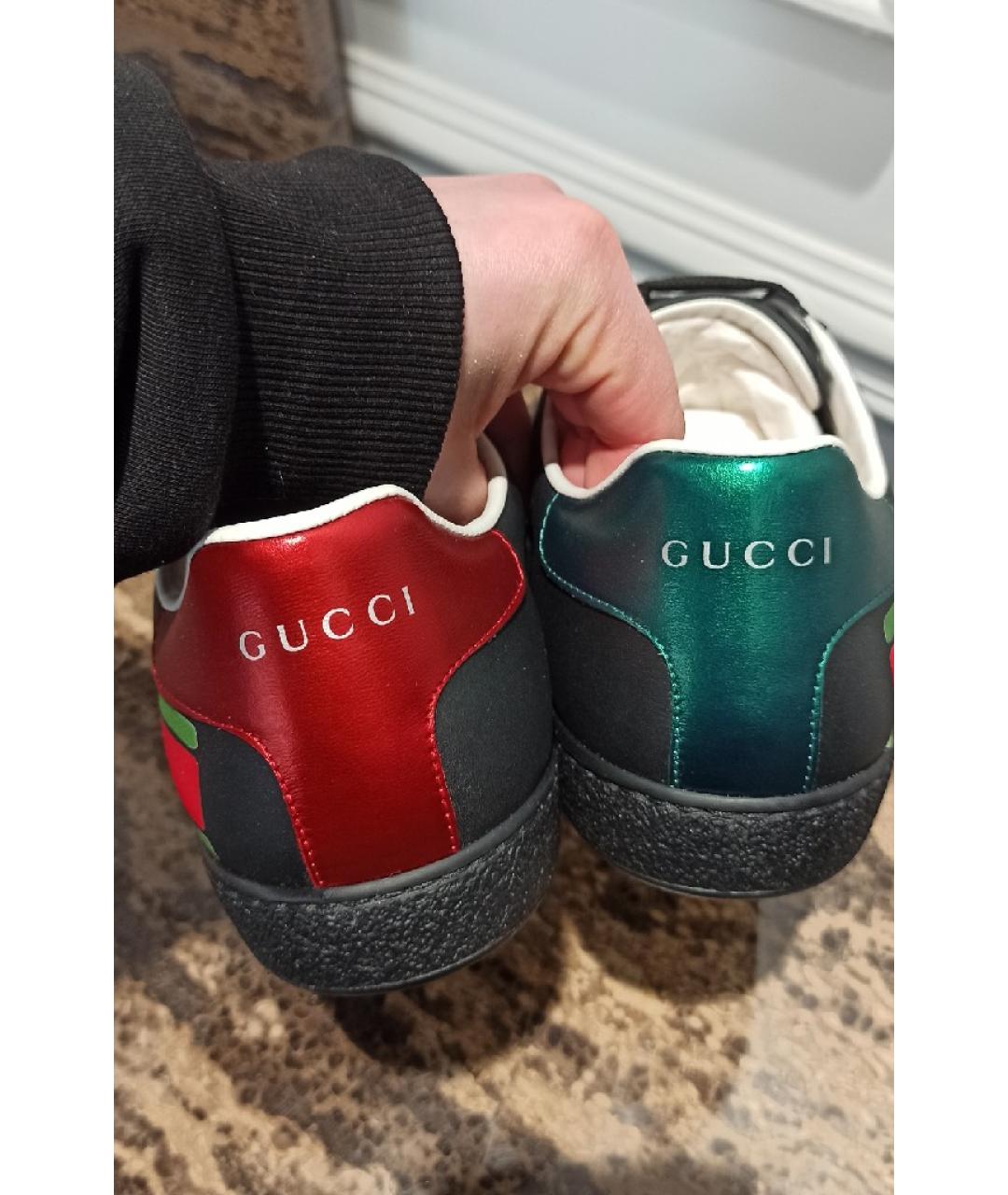 GUCCI Черные кожаные низкие кроссовки / кеды, фото 5