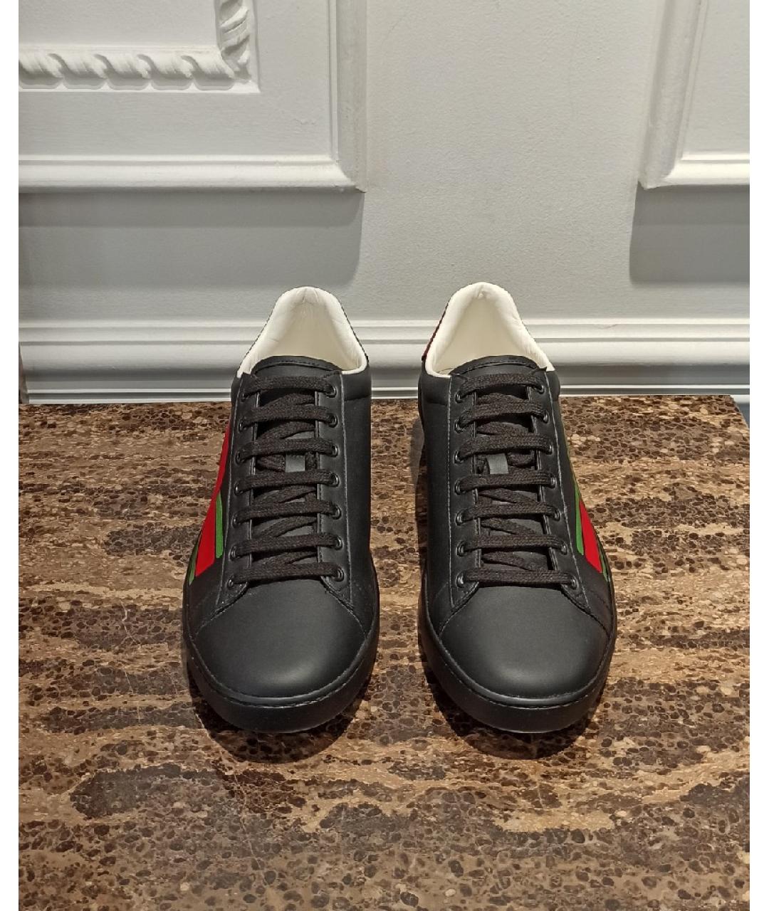 GUCCI Черные кожаные низкие кроссовки / кеды, фото 2