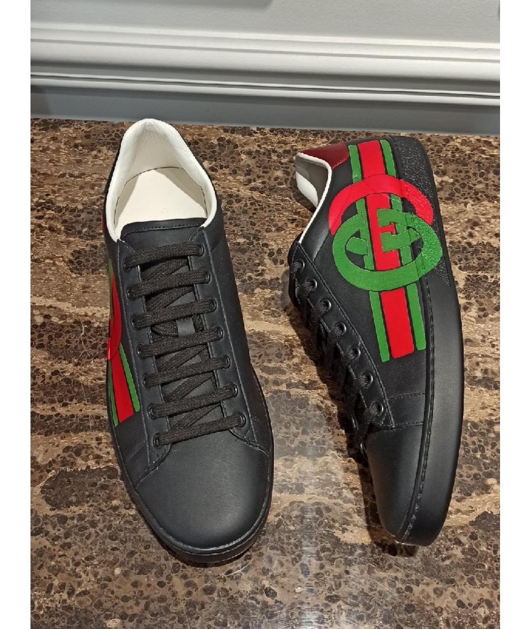 GUCCI Черные кожаные низкие кроссовки / кеды, фото 4