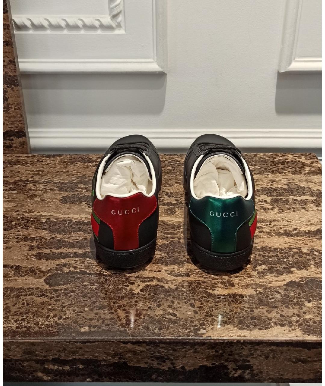 GUCCI Черные кожаные низкие кроссовки / кеды, фото 3