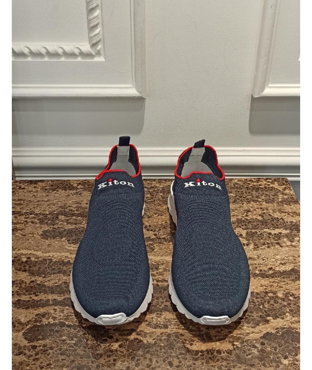 KITON Темно-синие текстильные низкие кроссовки / кеды, фото 2