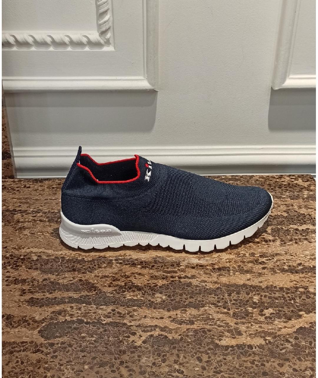 KITON Темно-синие текстильные низкие кроссовки / кеды, фото 6