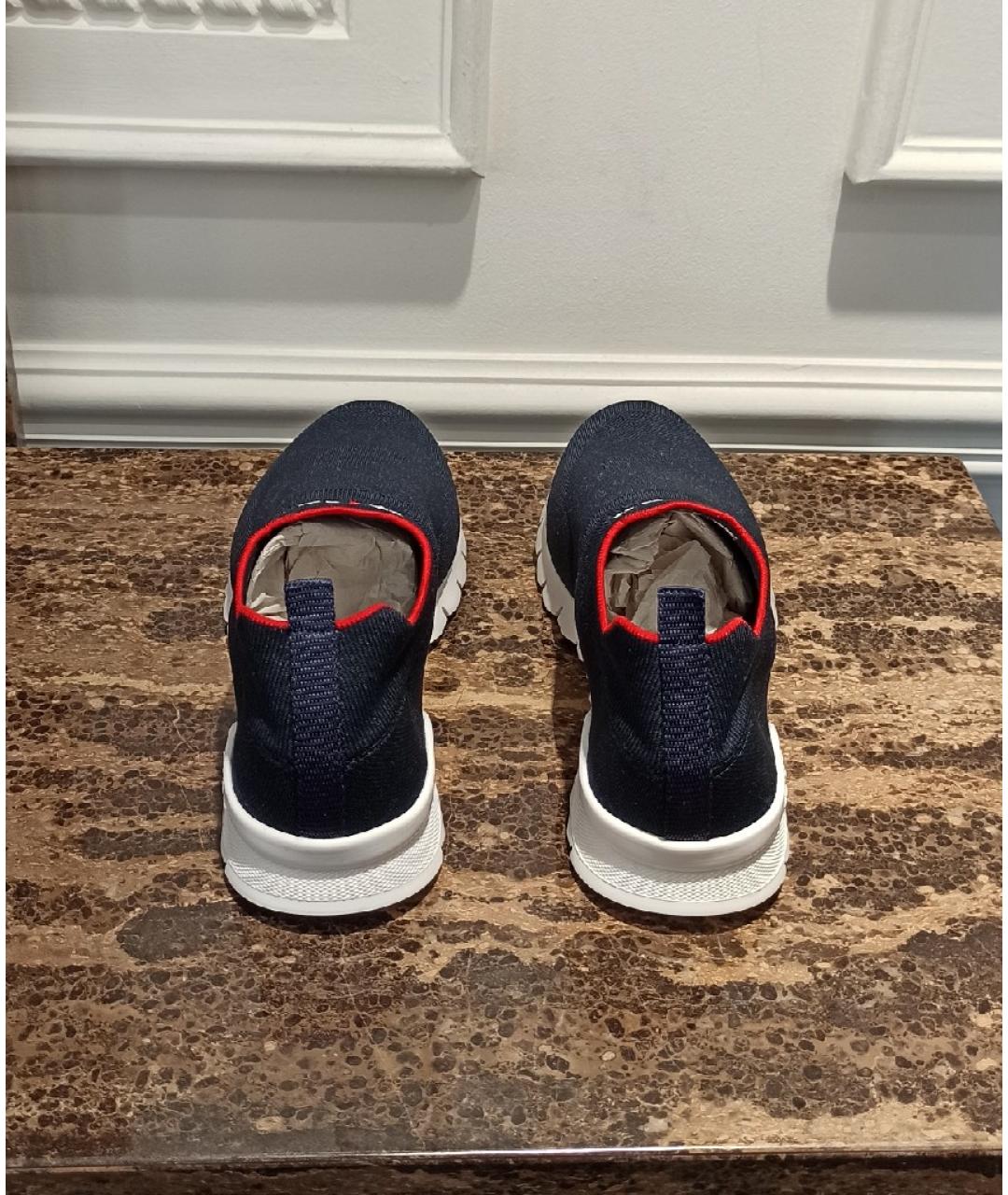 KITON Темно-синие текстильные низкие кроссовки / кеды, фото 3