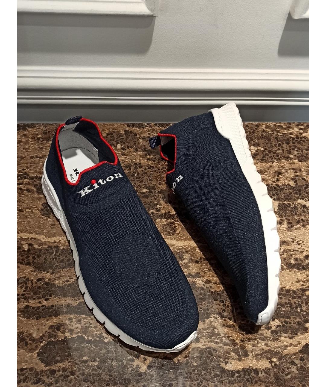 KITON Темно-синие текстильные низкие кроссовки / кеды, фото 5