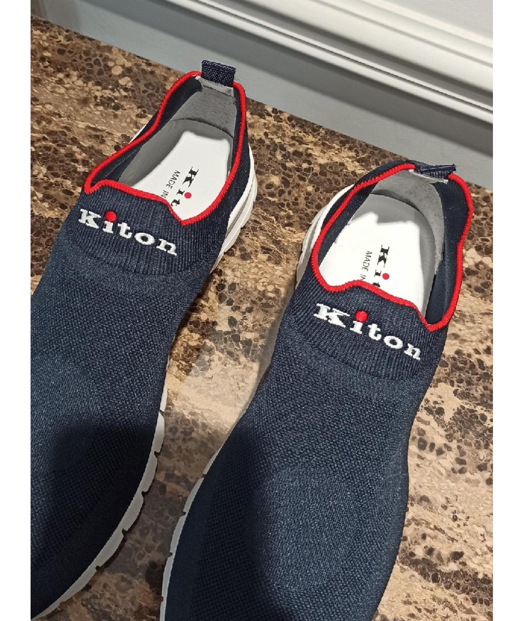 KITON Темно-синие текстильные низкие кроссовки / кеды, фото 4