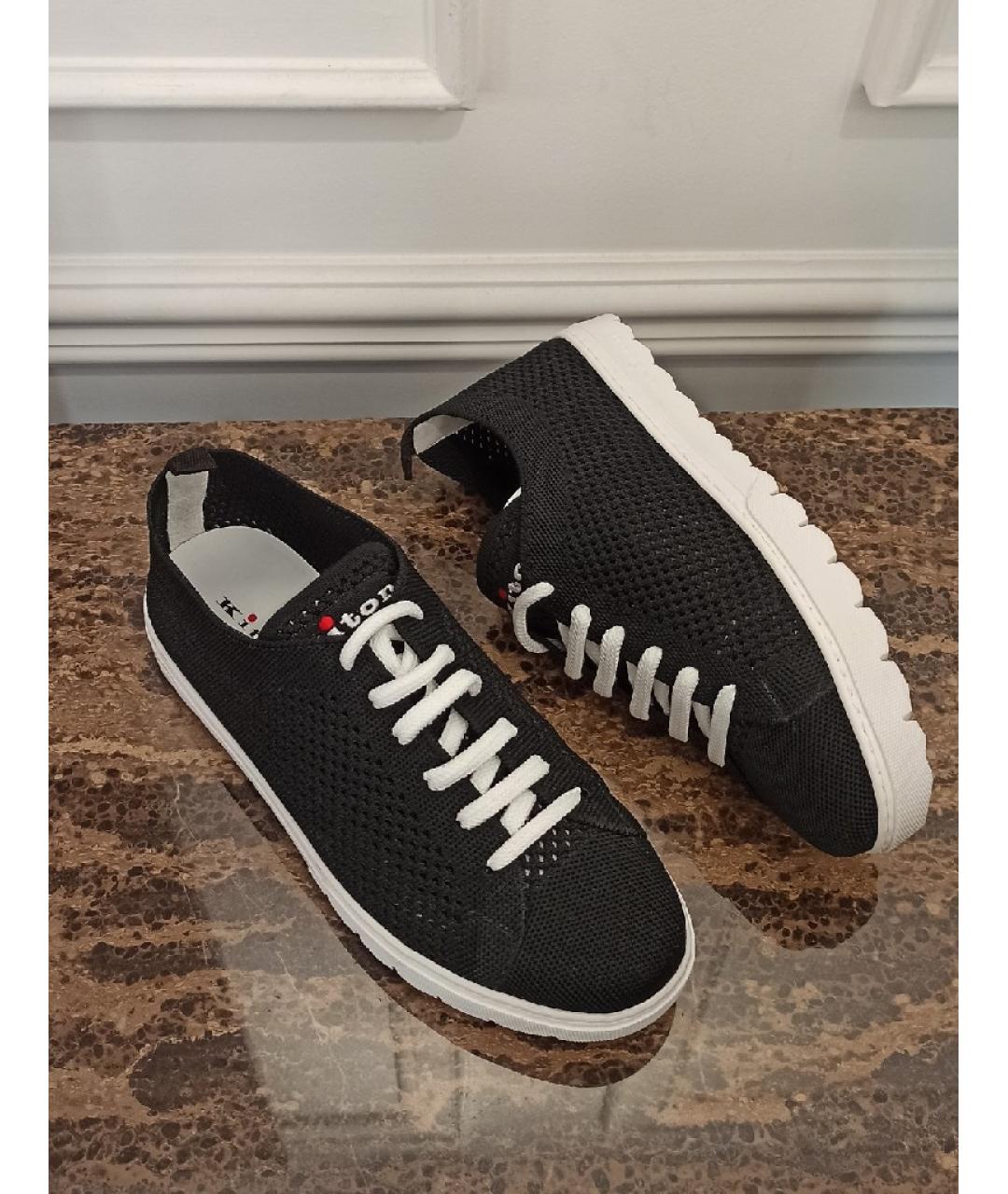 KITON Черные текстильные низкие кроссовки / кеды, фото 4