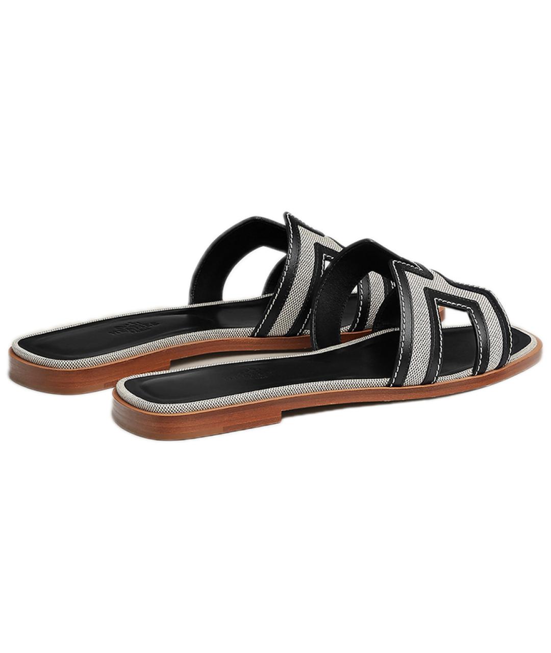 HERMES Черные кожаные шлепанцы, фото 4