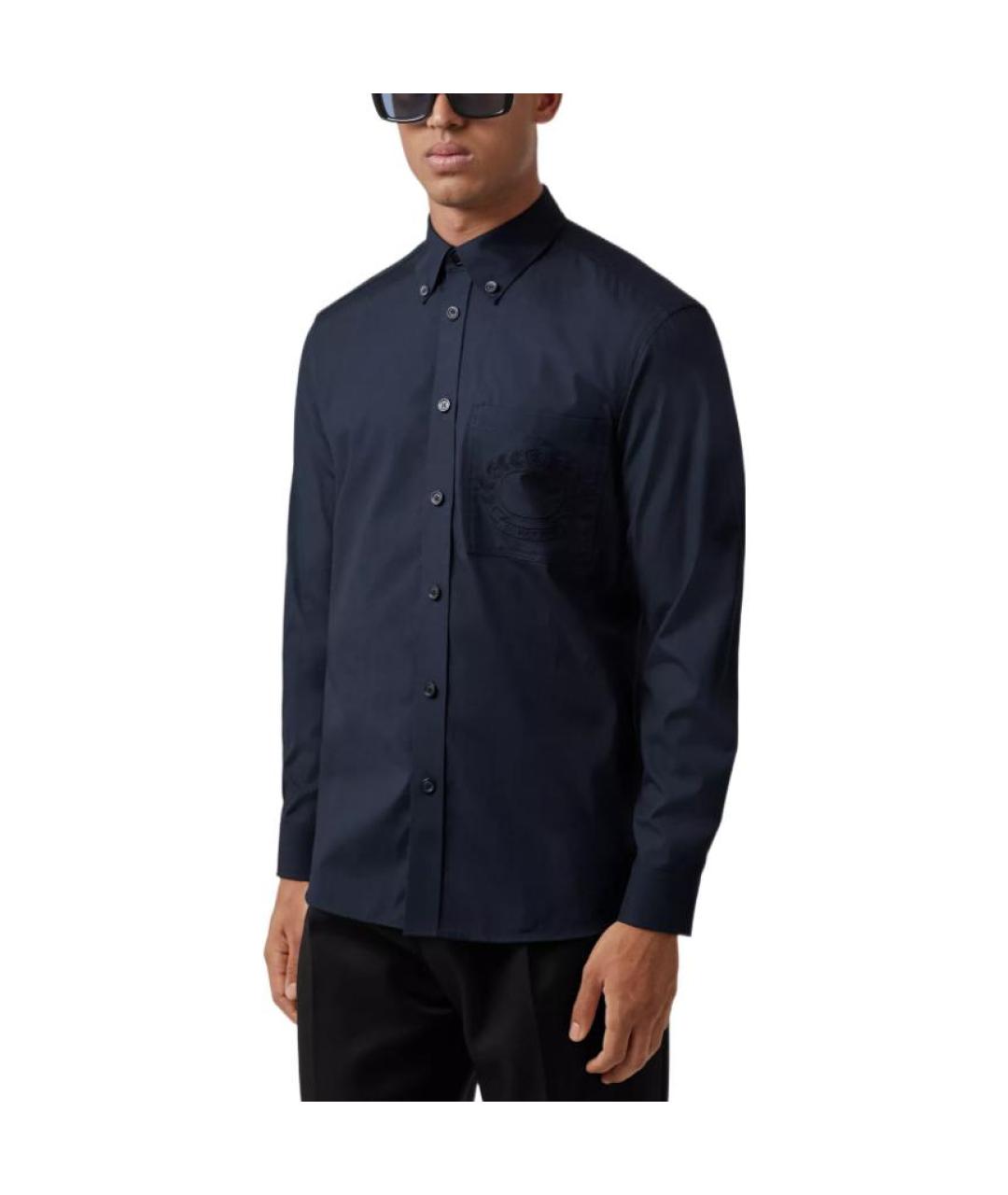 BURBERRY Темно-синяя хлопковая классическая рубашка, фото 4