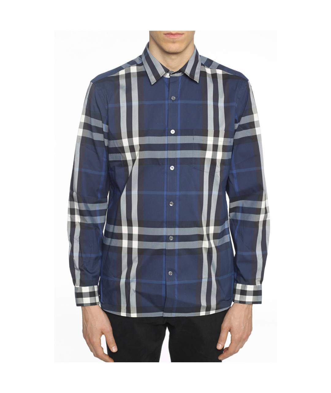 BURBERRY Темно-синяя хлопковая классическая рубашка, фото 4