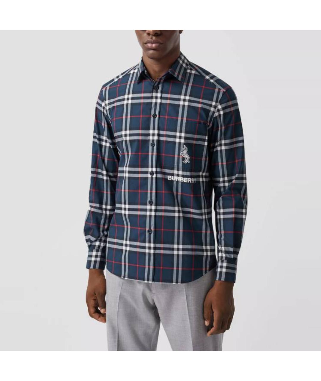 BURBERRY Темно-синяя хлопковая футболка, фото 2