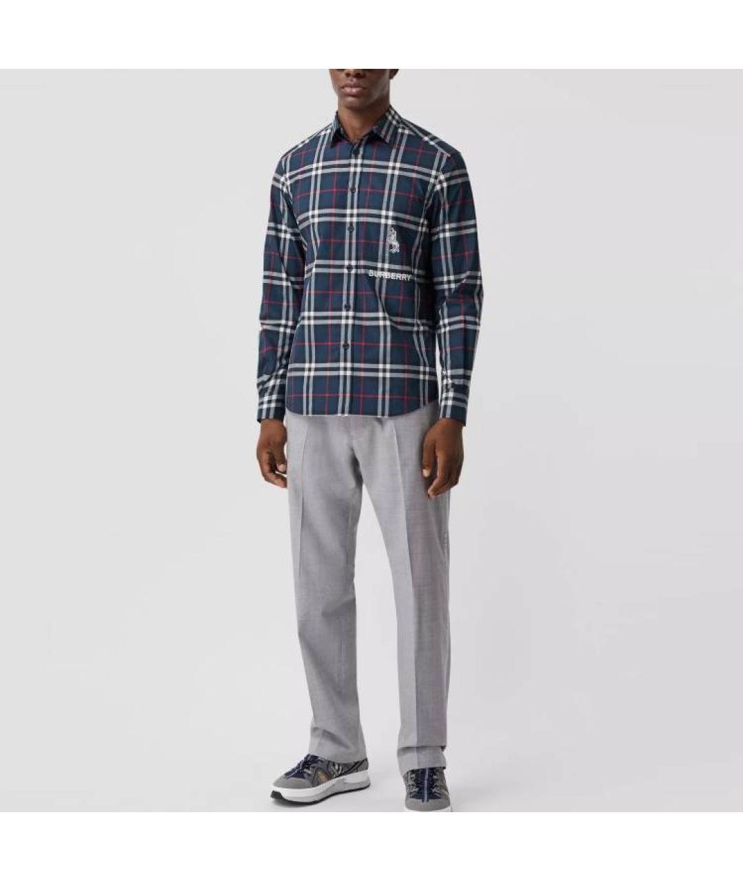 BURBERRY Темно-синяя хлопковая футболка, фото 4