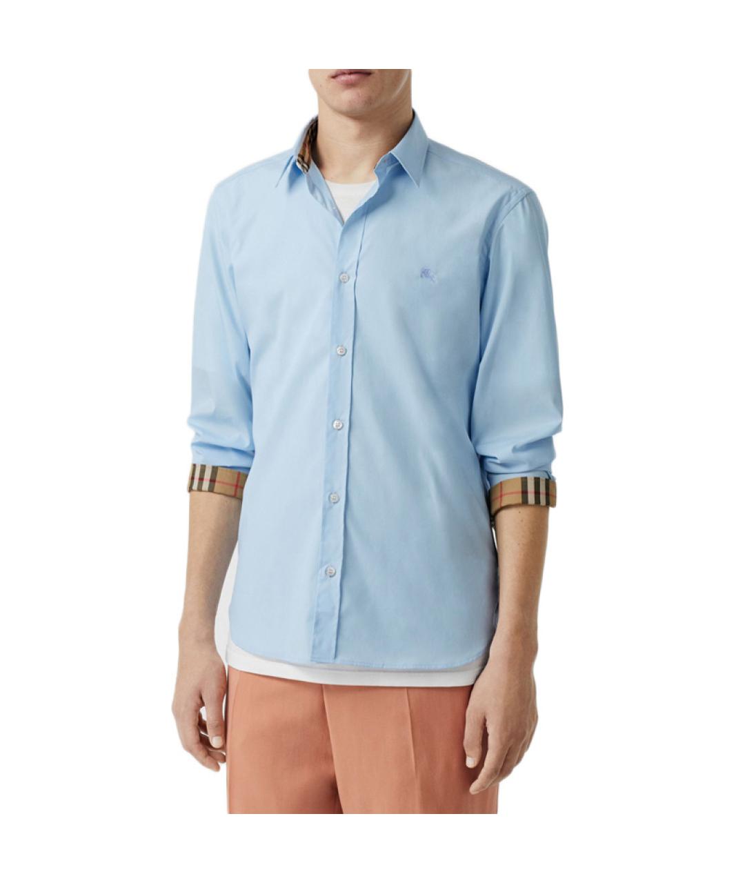 BURBERRY Голубая хлопковая кэжуал рубашка, фото 2