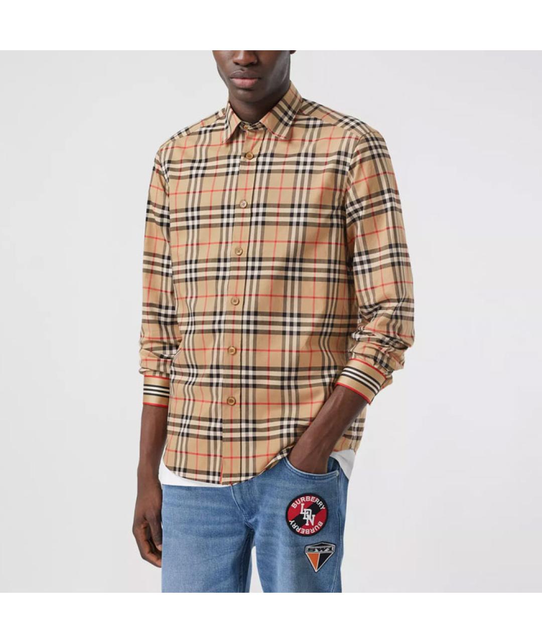 BURBERRY Хаки хлопковая кэжуал рубашка, фото 3