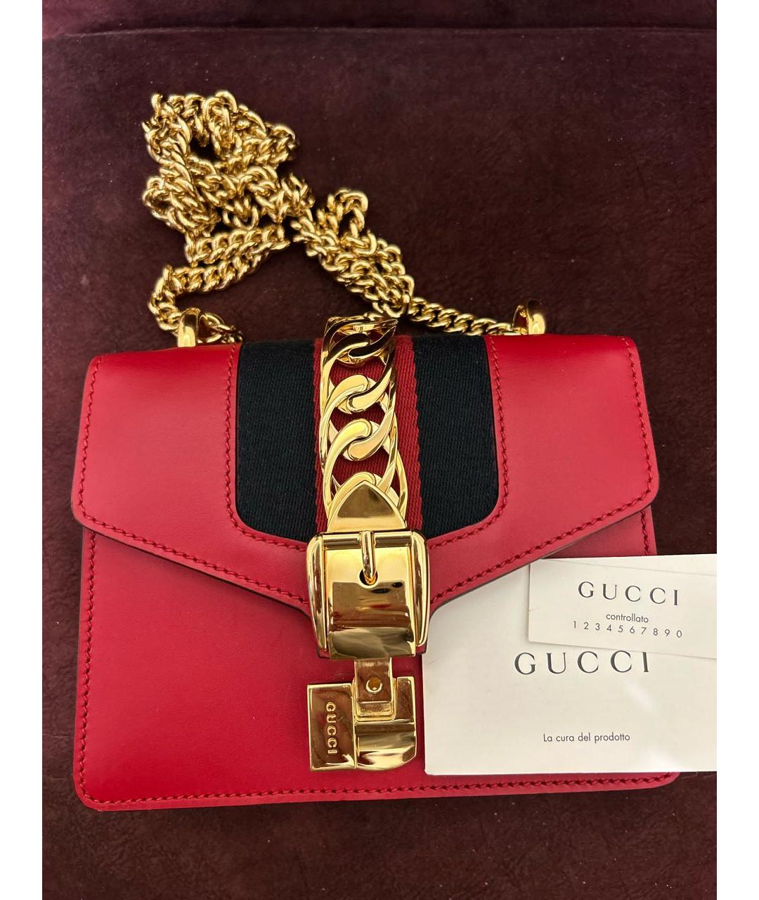 GUCCI Красная кожаная сумка через плечо, фото 3