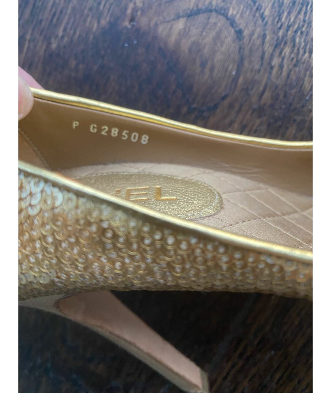 CHANEL PRE-OWNED Золотые текстильные туфли, фото 6