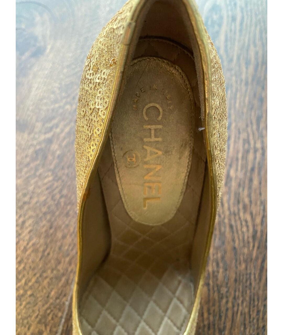 CHANEL PRE-OWNED Золотые текстильные туфли, фото 4