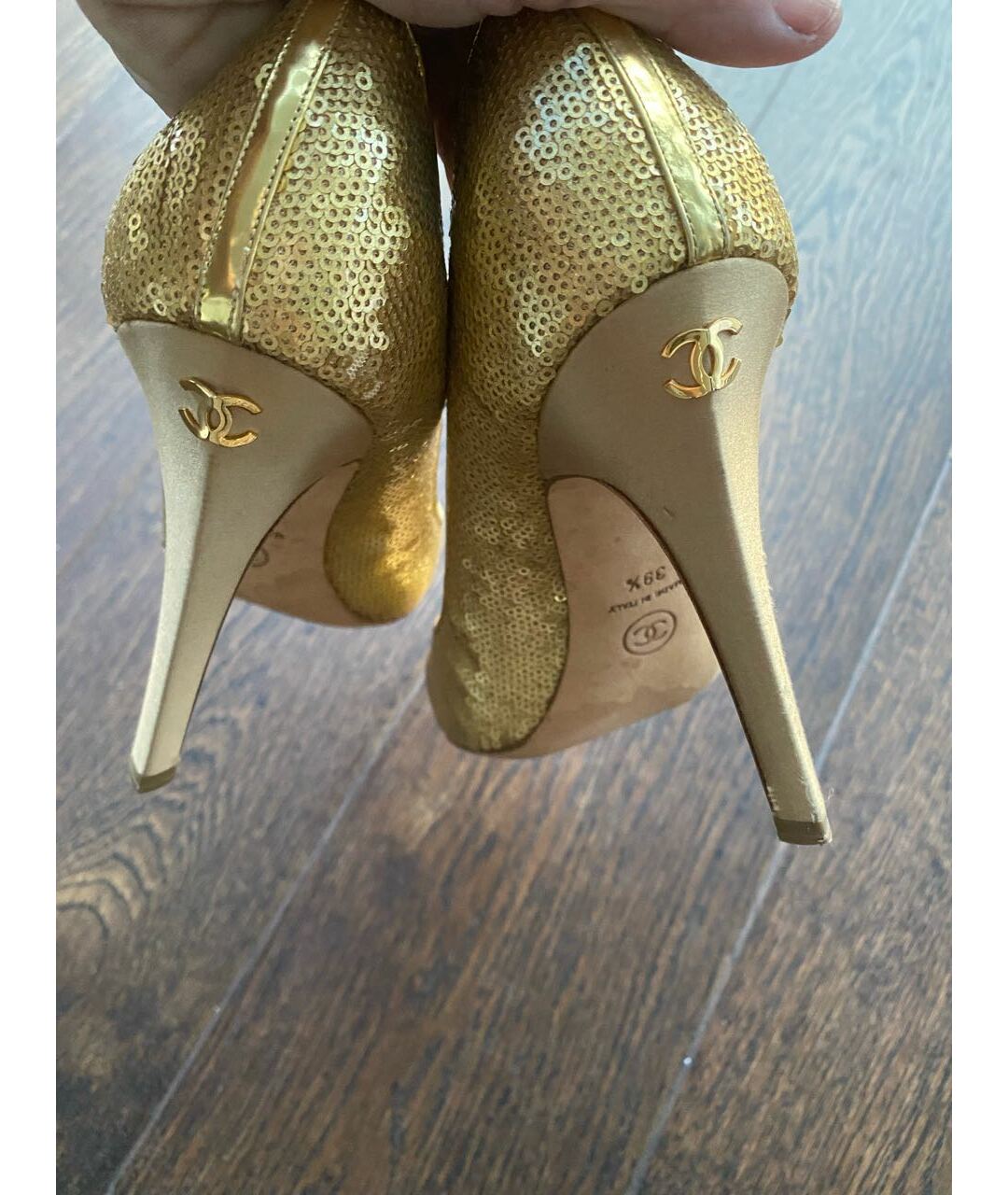 CHANEL PRE-OWNED Золотые текстильные туфли, фото 7